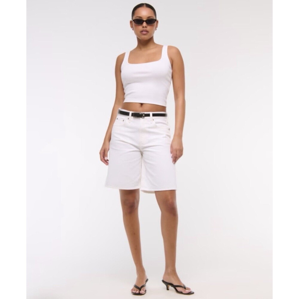 NWT Abercrombie & Fitch White Denim A&F Mid Rise Jort Shorts Size 29 NEW $70